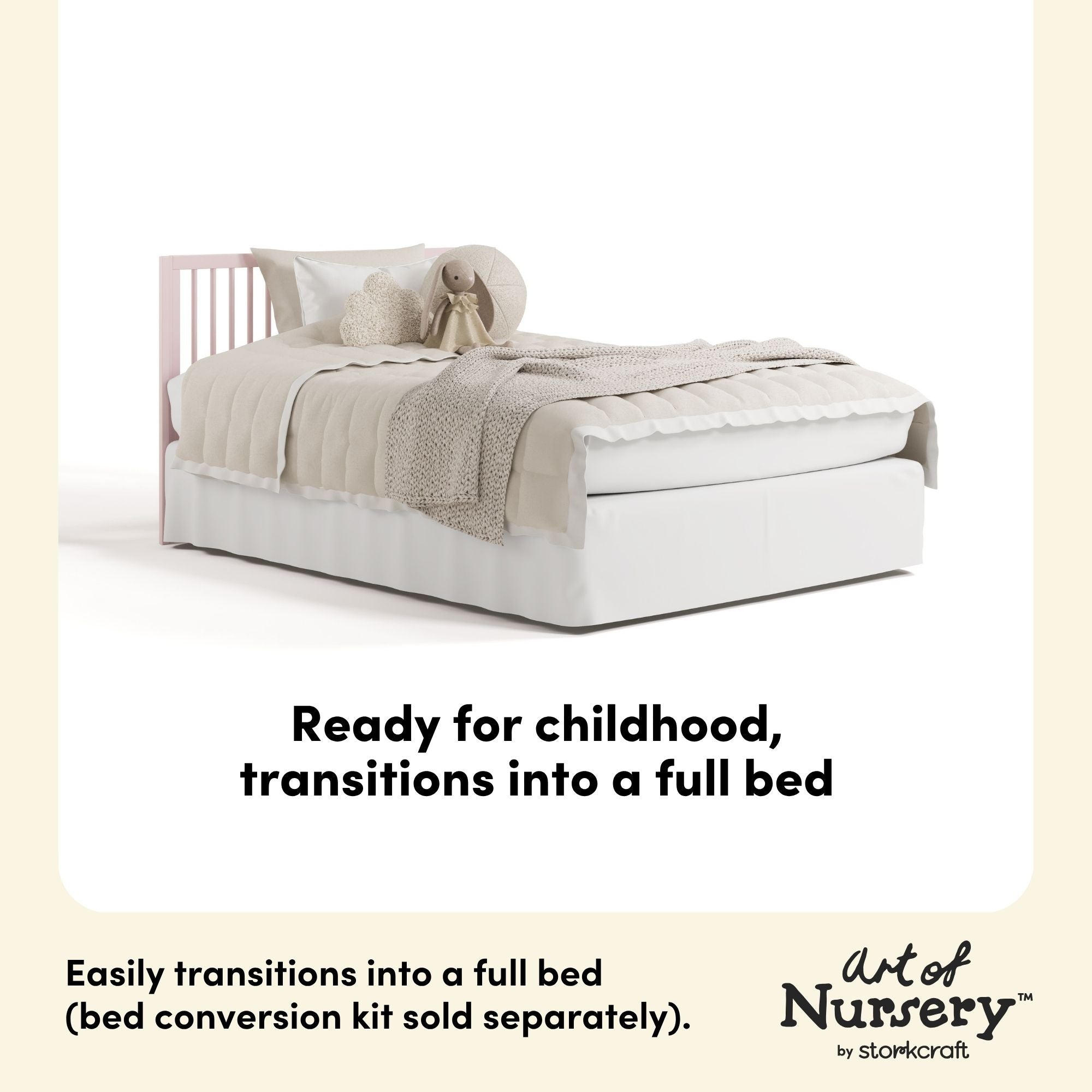 Casablanca blush crib with drawer full-size bed callout