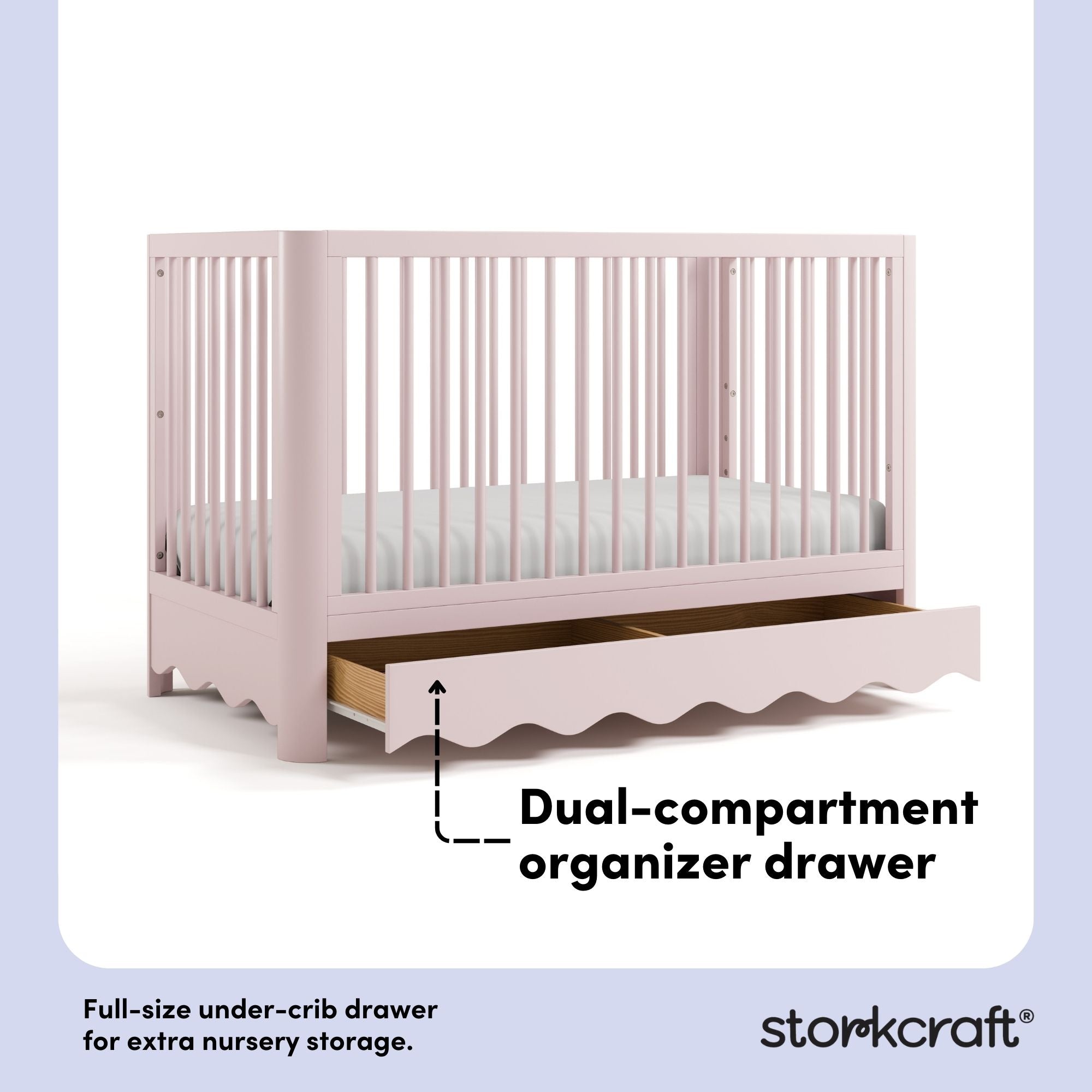 Casablanca blush crib with drawer full-size drawer callout