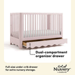 Casablanca blush crib with drawer storage drawer callout