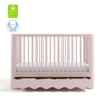 Casablanca blush crib with drawer with GGG and PTPA logos on top left
