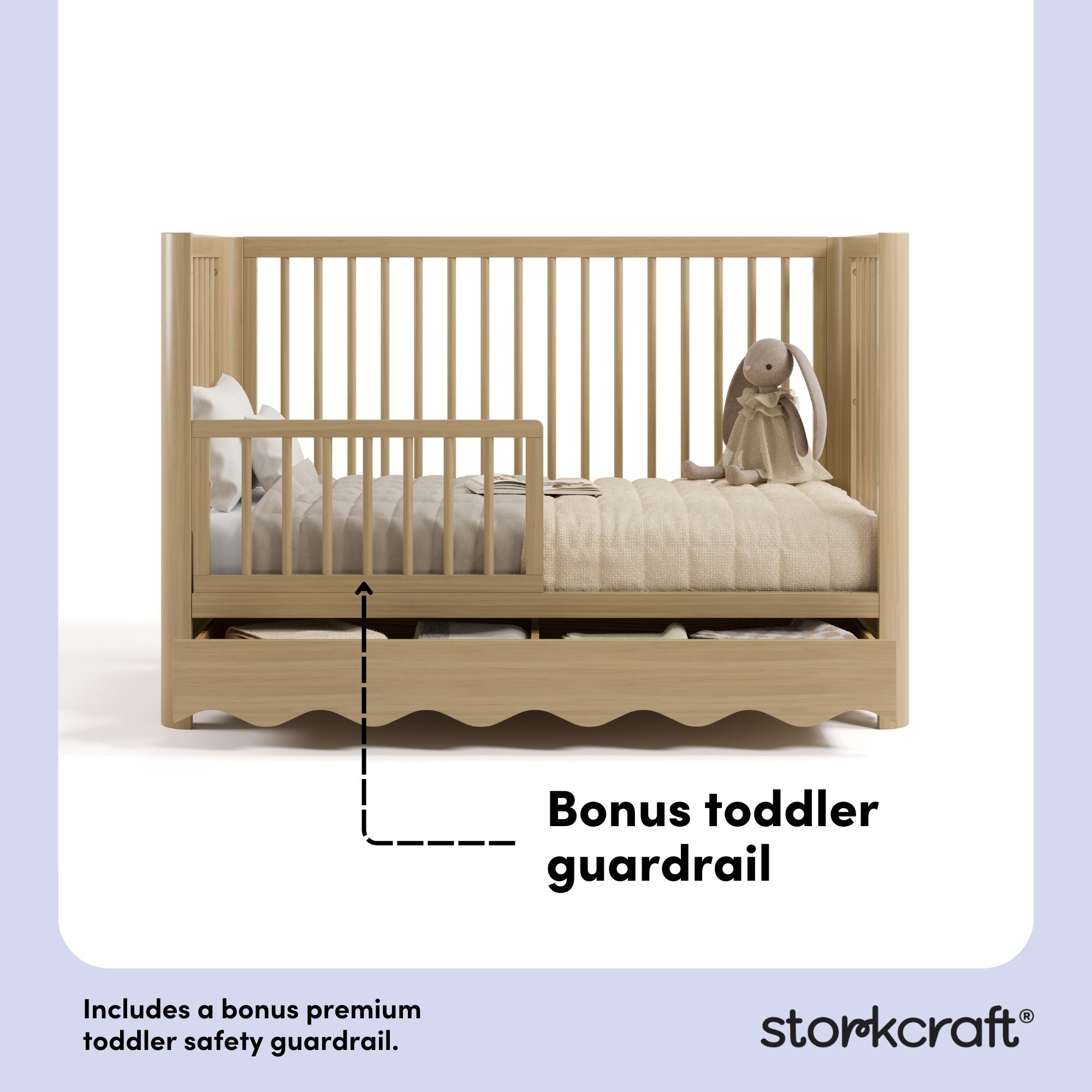 Casablanca driftwood crib in toddler bed conversion callout image