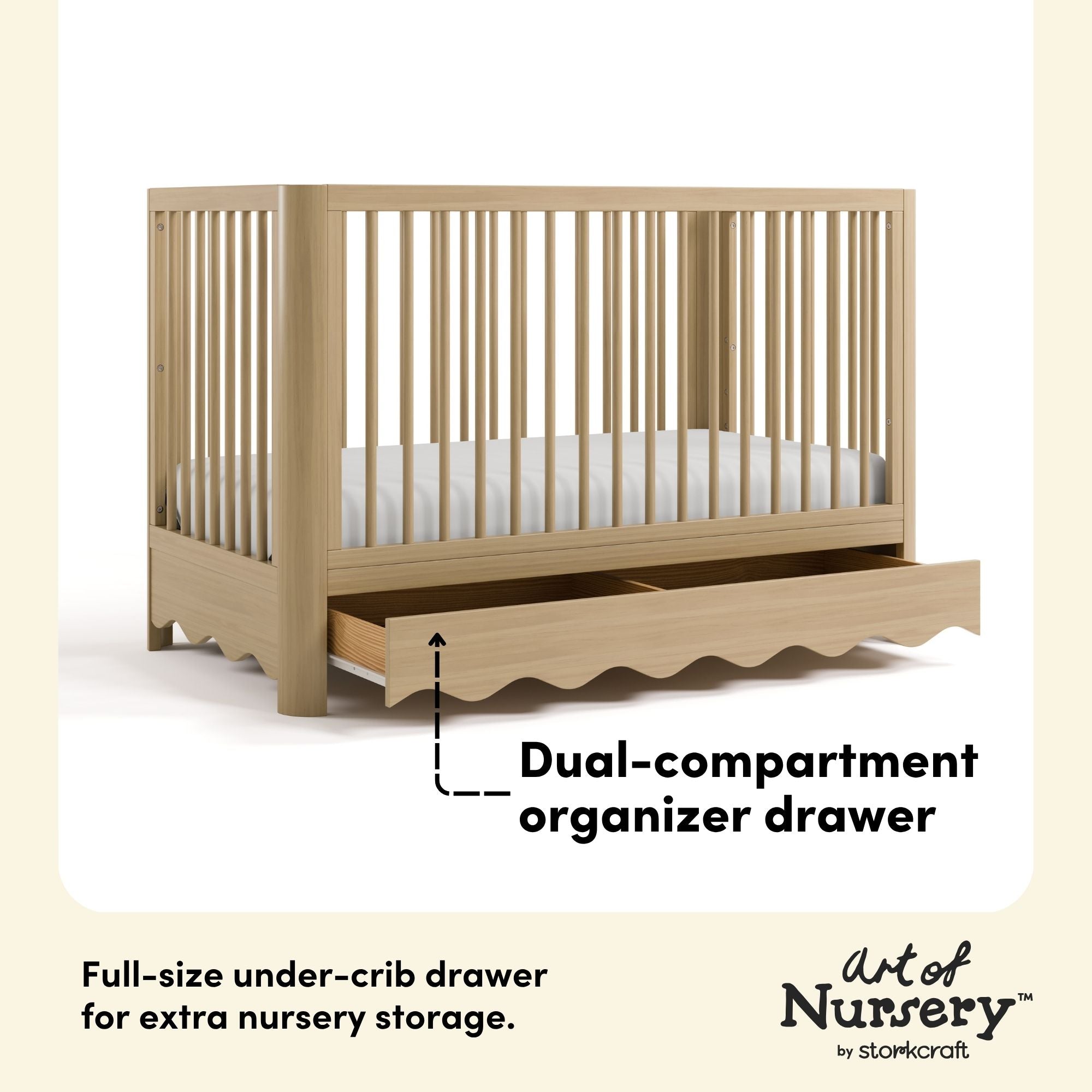 Casablanca driftwood crib with drawer storage drawer callout