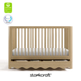 Casablanca driftwood crib front view with GREENGUARD Gold ad PTPA logos on top left