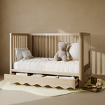 Casablanca driftwood crib with drawer converted to daybed in nursery