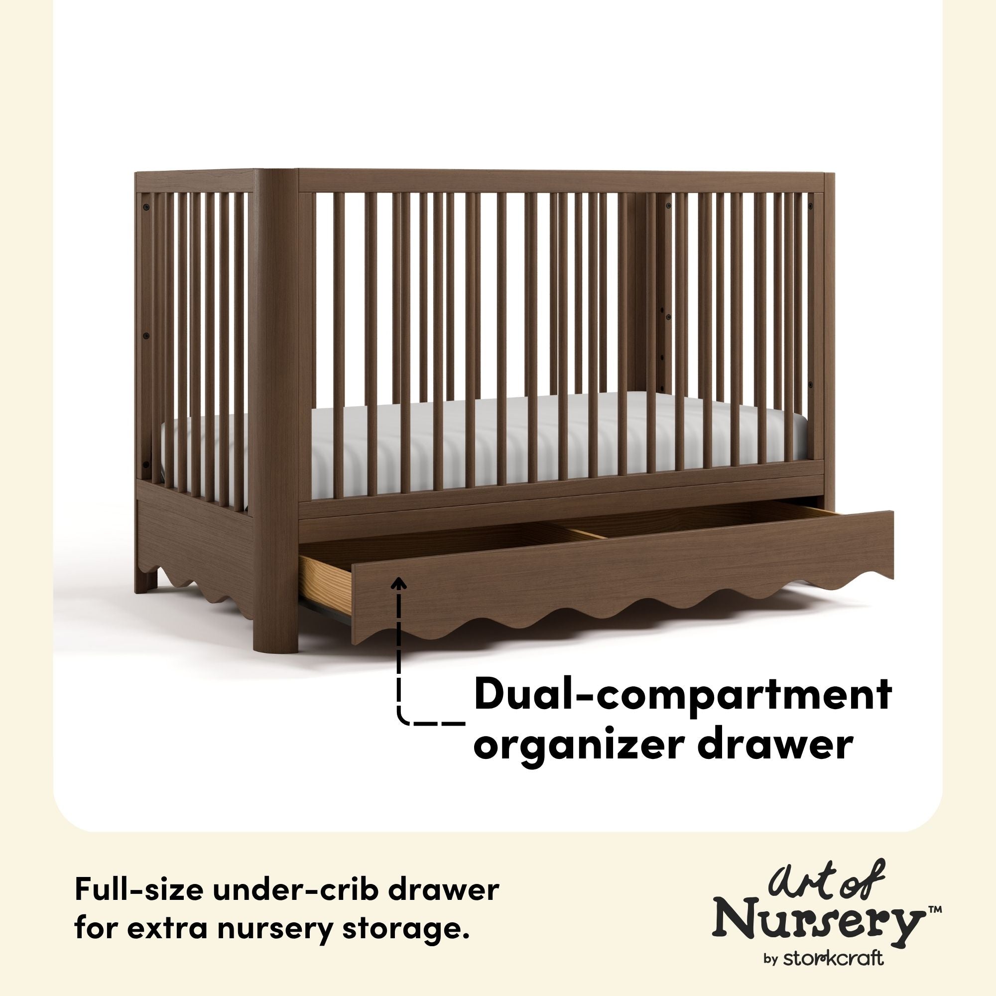Casablanca hazelnut crib with drawer storage drawer callout