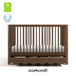 Casablanca hazelnut crib front view with GREENGUARD Gold ad PTPA logos on top left