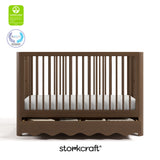 Casablanca hazelnut crib front view with GREENGUARD Gold ad PTPA logos on top left