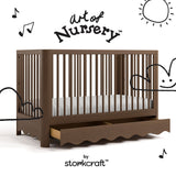 Casablanca hazelnut crib with drawer with black doodles overlaid on image