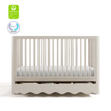 Casablanca frosted oat crib with drawer with GGG and PTPA logos on top left