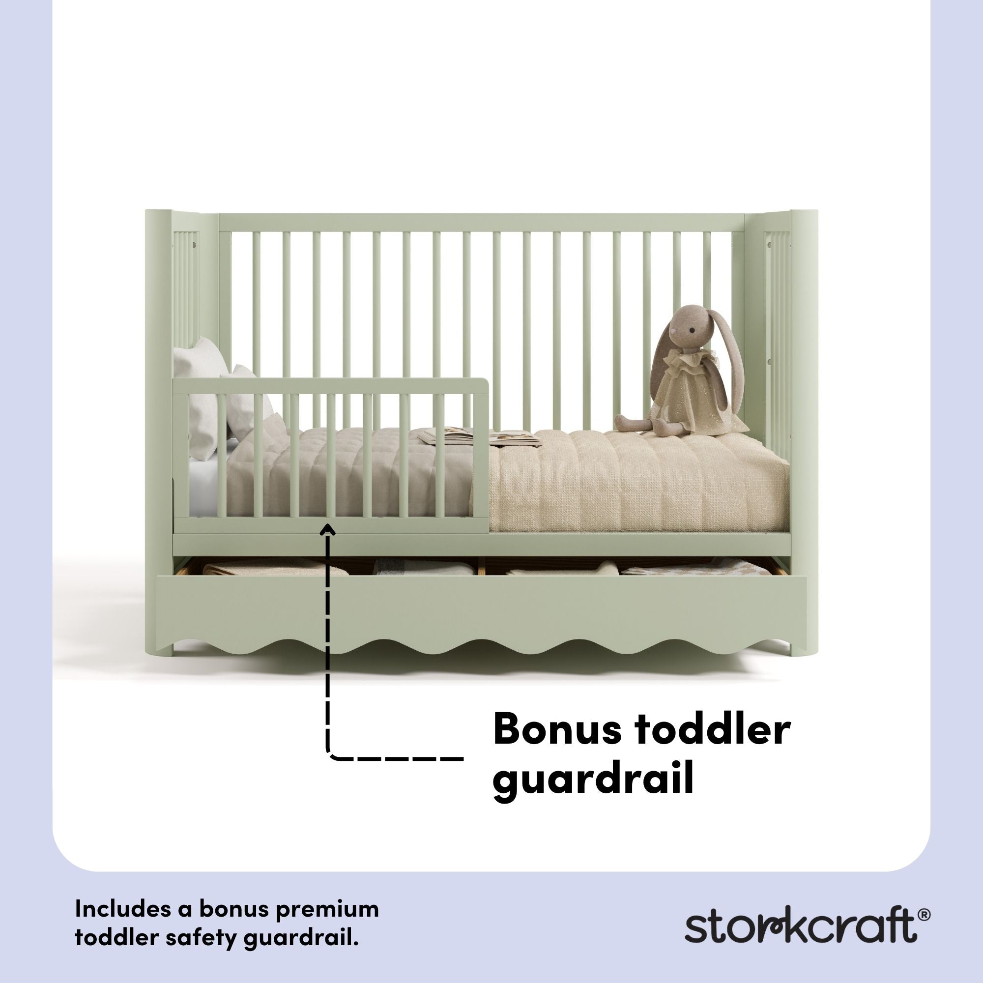 Casablanca sage crib in toddler bed conversion callout image