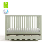 Casablanca sage crib with drawer with GGG and PTPA logos on top left