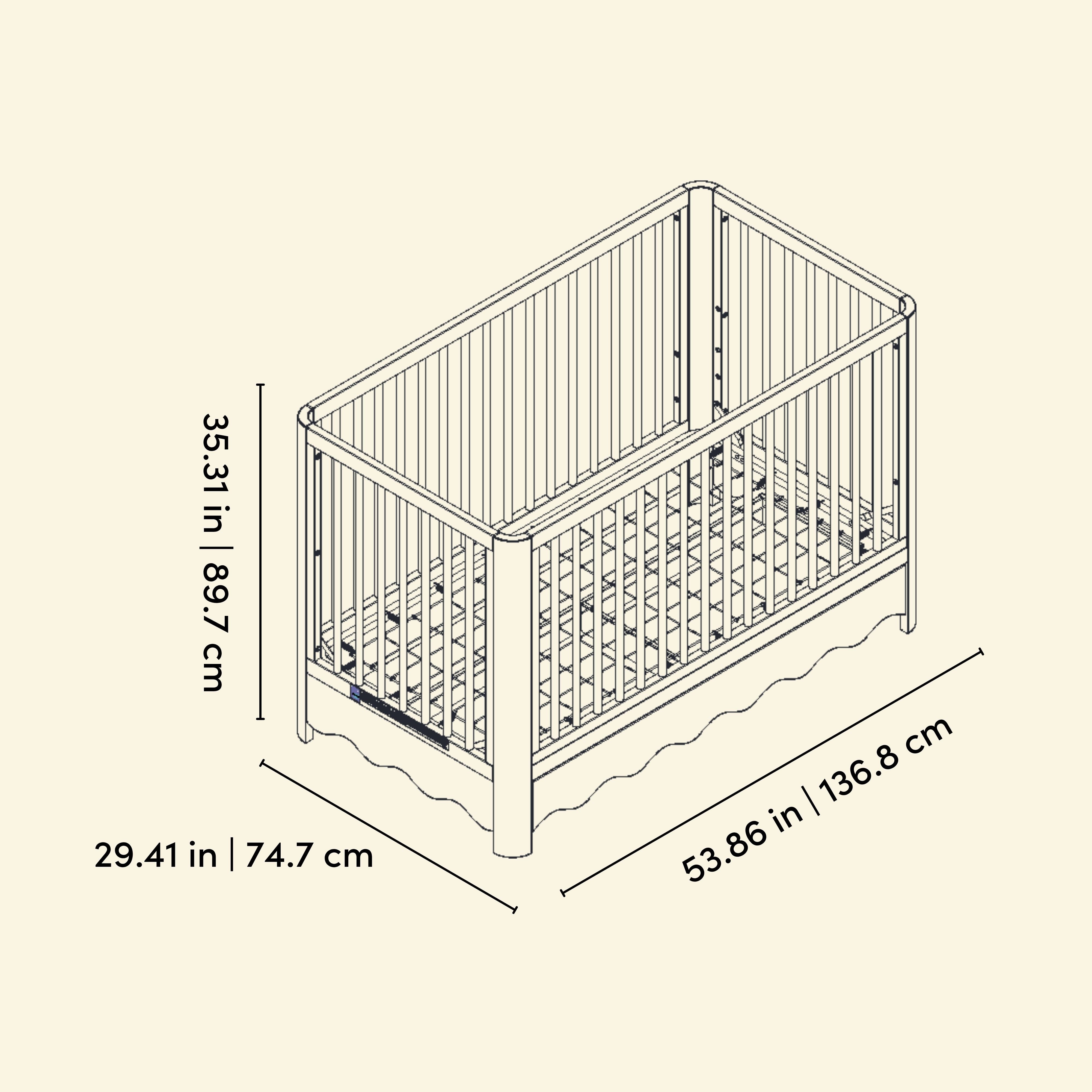 Storkcraft Casablanca 5-in-1 Convertible Crib in London Fog dimensions image 