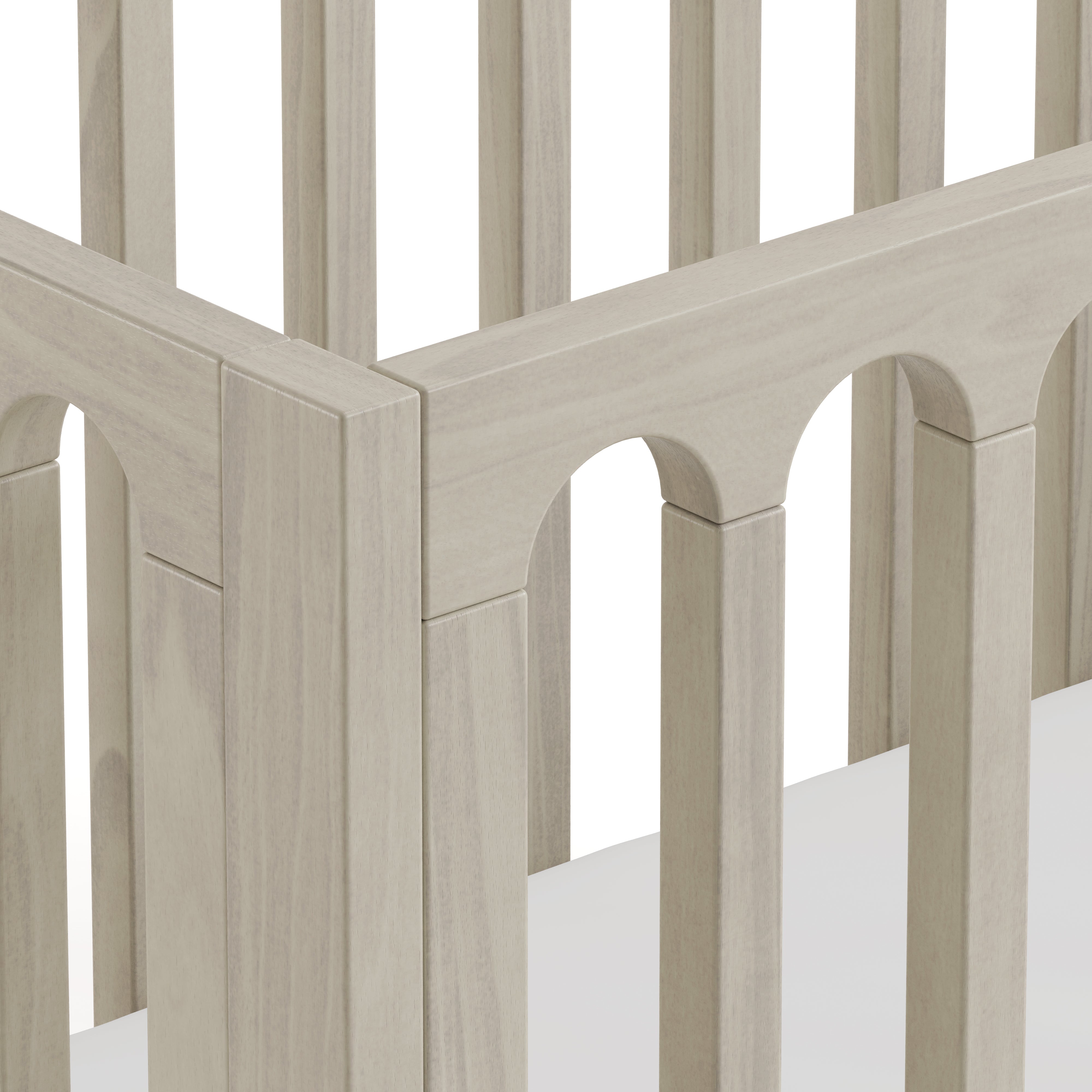 Storkcraft Sicily 3-in-1 Convertible Crib in London Fog detail close up 