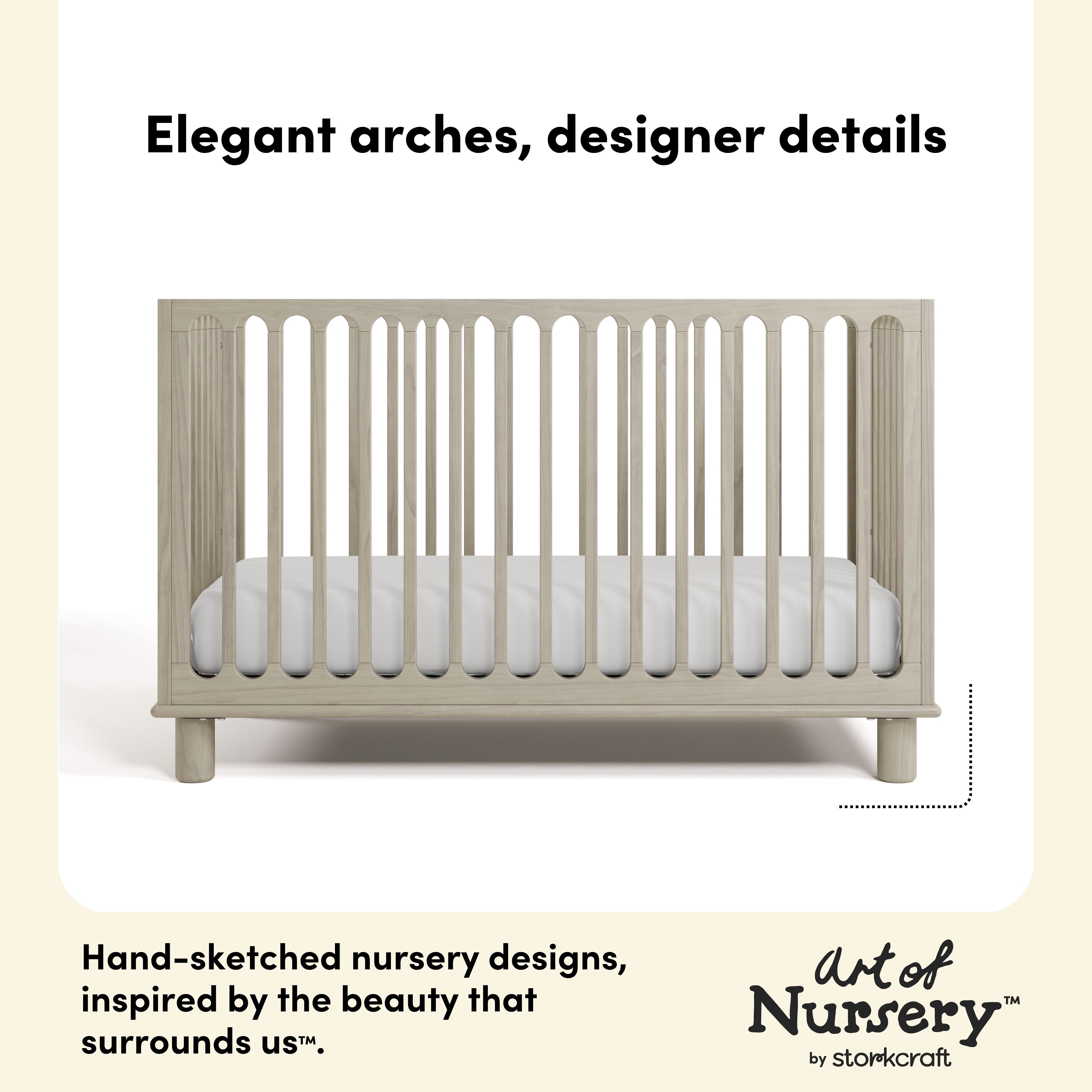 Storkcraft Sicily 3-in-1 Convertible Crib in London Fog callout Image
