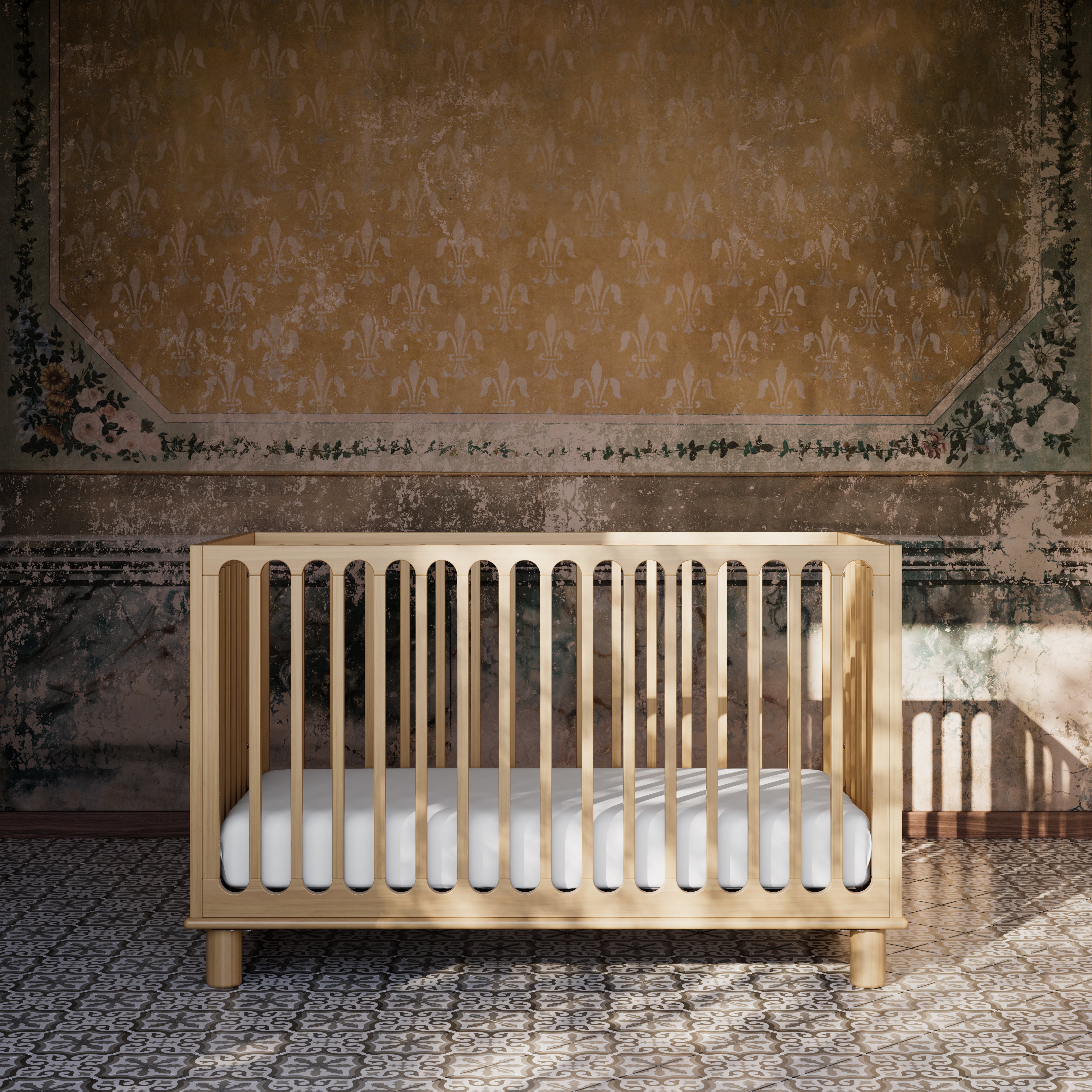 Sicily driftwood crib in a nursery