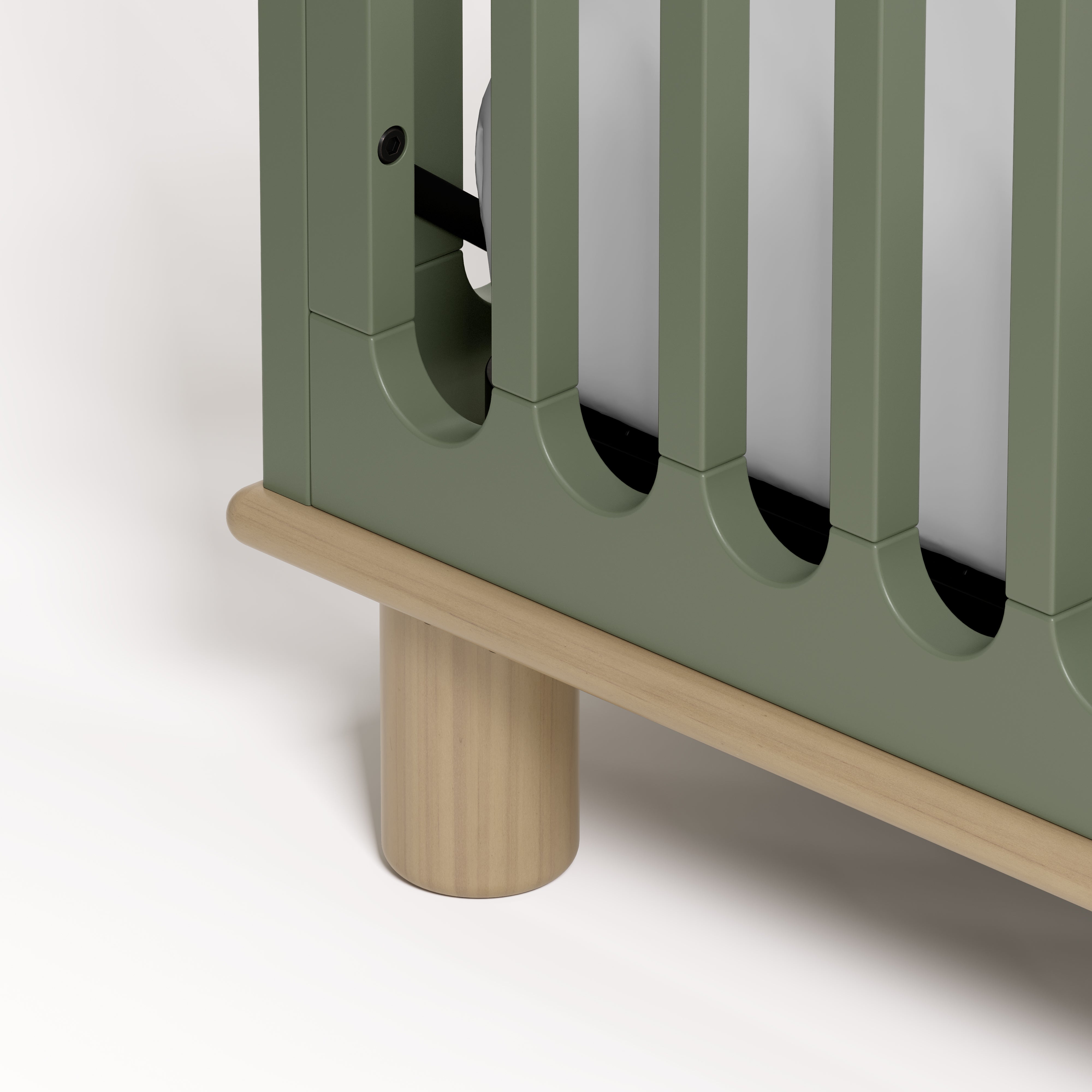 Sicily olive with driftwood crib close up of cylindrical feet