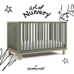 Sicily olive with driftwood crib with black doodles overlaid on image