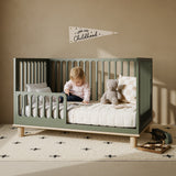 Sicily olive with driftwood crib converted to toddler bed in a nursery