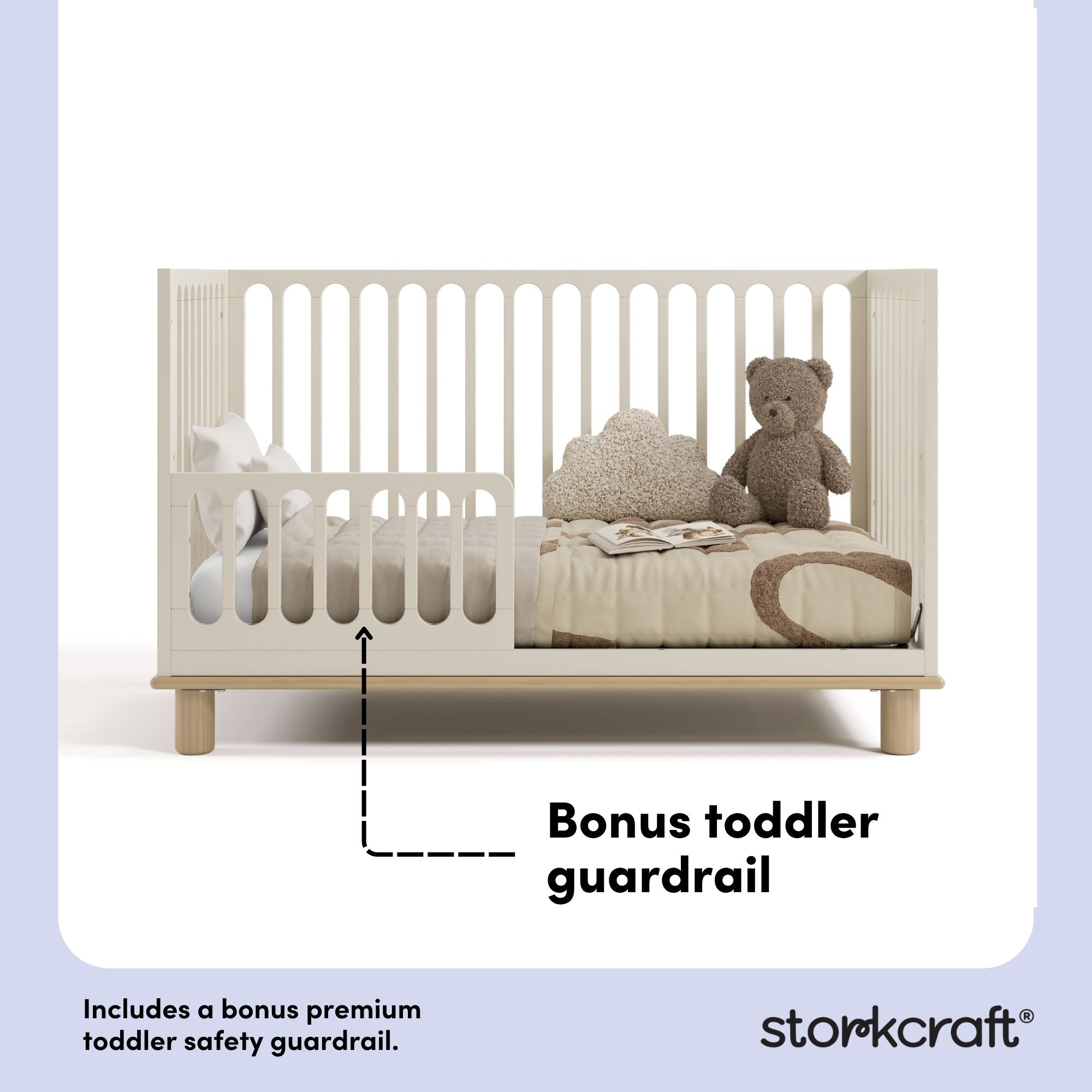 sicily frosted oat with driftwood crib toddler bed conversion callout