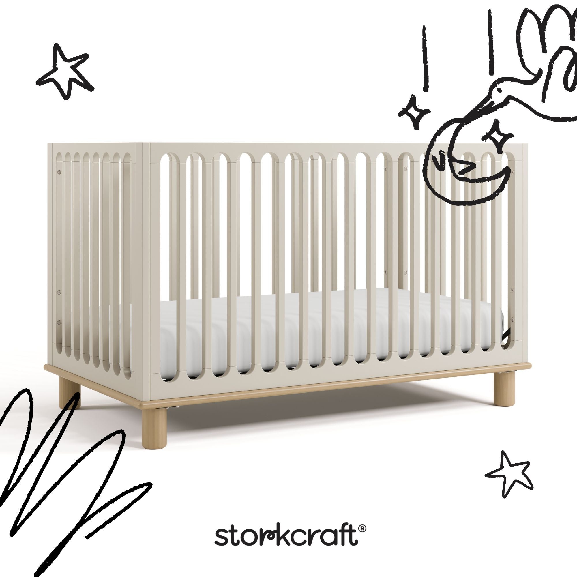sicily frosted oat with driftwood crib with black doodles overlaid on image