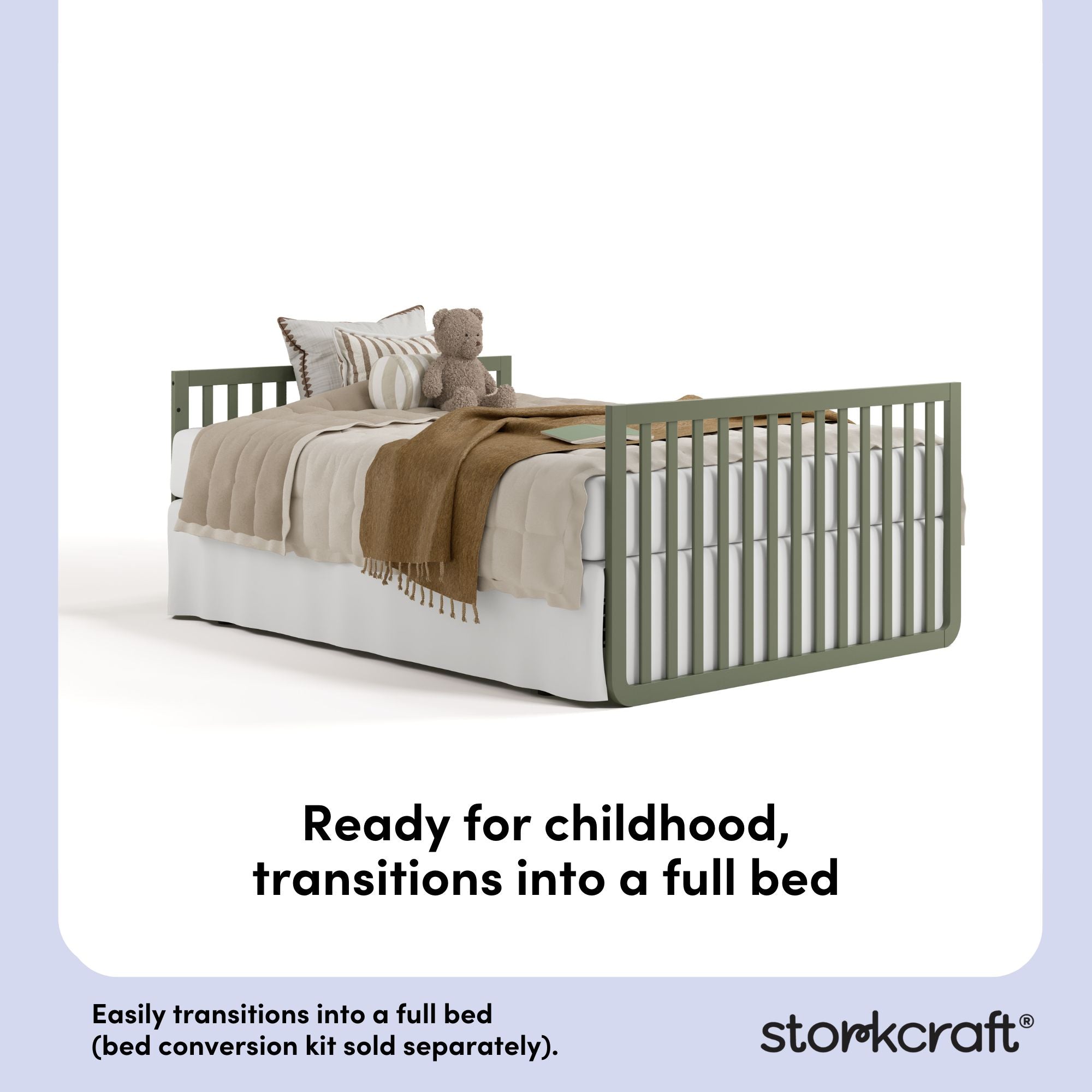 Amalfi olive with driftwood crib full bed callout