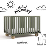 Amalfi olive with driftwood crib with black doodles overlaid on image