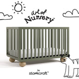 Amalfi olive with driftwood crib with black doodles overlaid on image