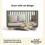 Amalfi olive with driftwood crib grow-with-me design callout