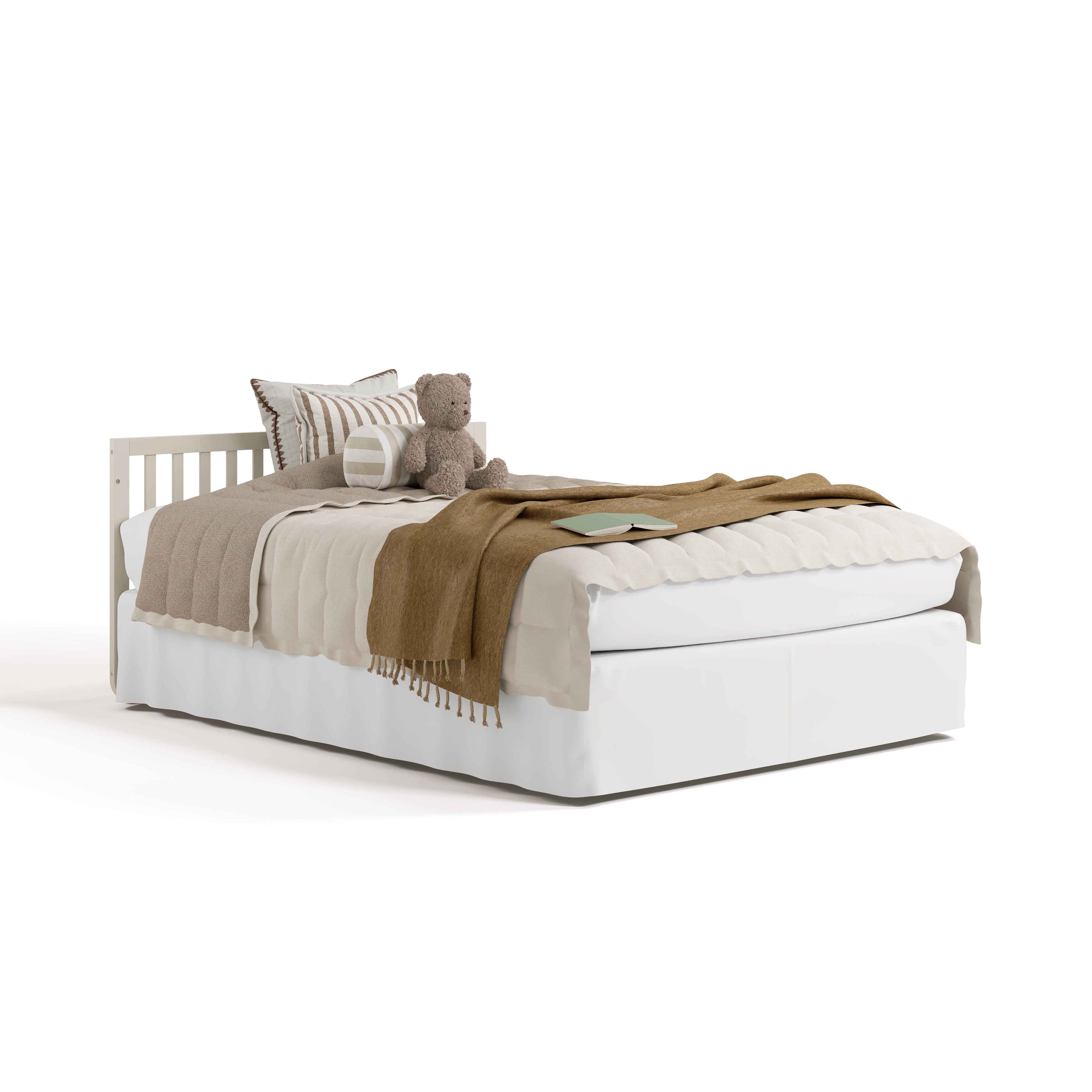 Amalfi frosted oat with driftwood crib converted to full-size bed