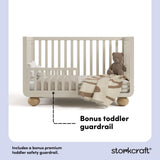 Amalfi frosted oat with driftwood crib bonus toddler guardrail callout
