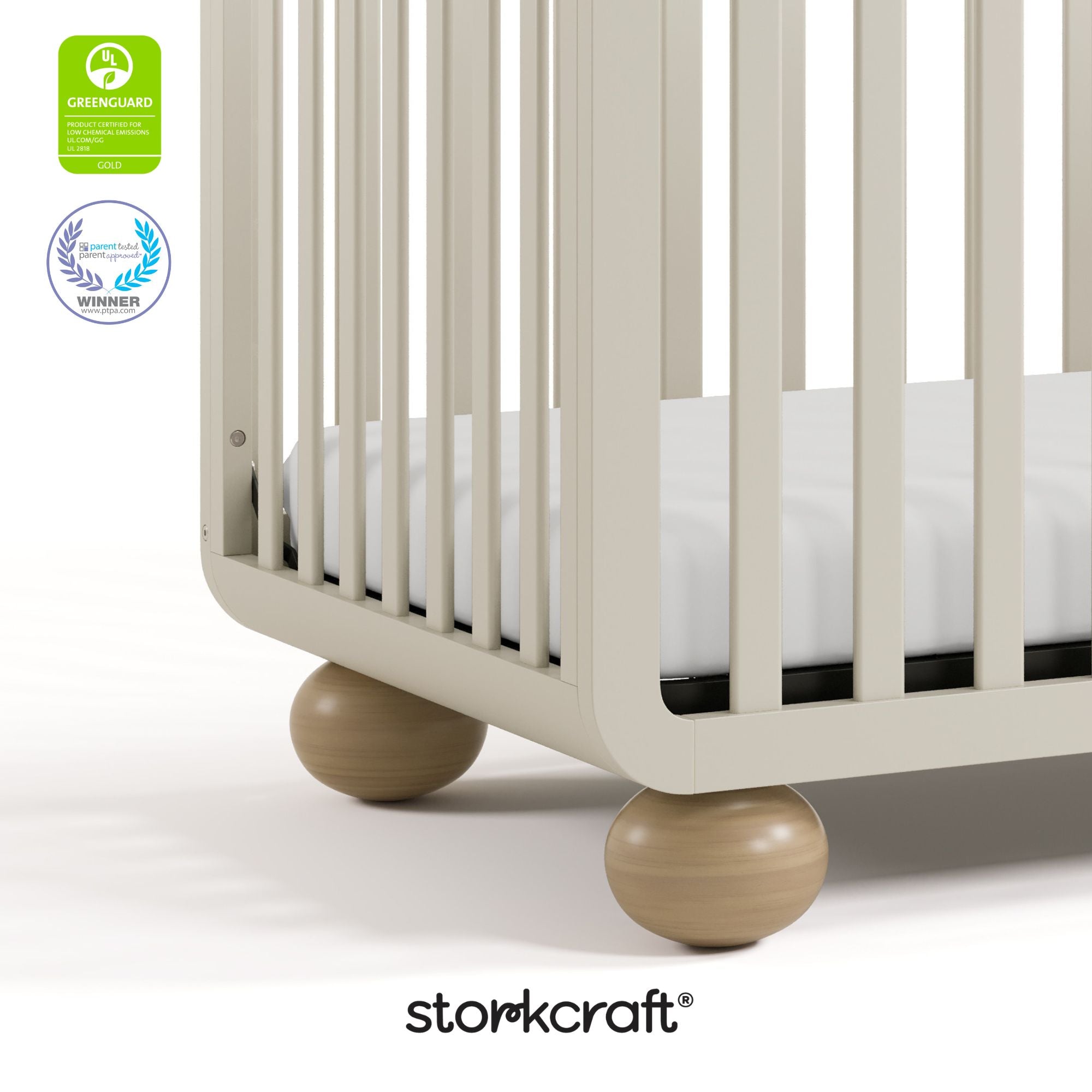 Amalfi frosted oat with driftwood crib with GGG and PTPA logos on top left
