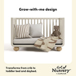 Amalfi frosted oat with driftwood crib grow-with-me design callout