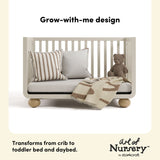 Amalfi frosted oat with driftwood crib grow-with-me design callout