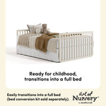 Amalfi frosted oat with driftwood crib full-size bed callout