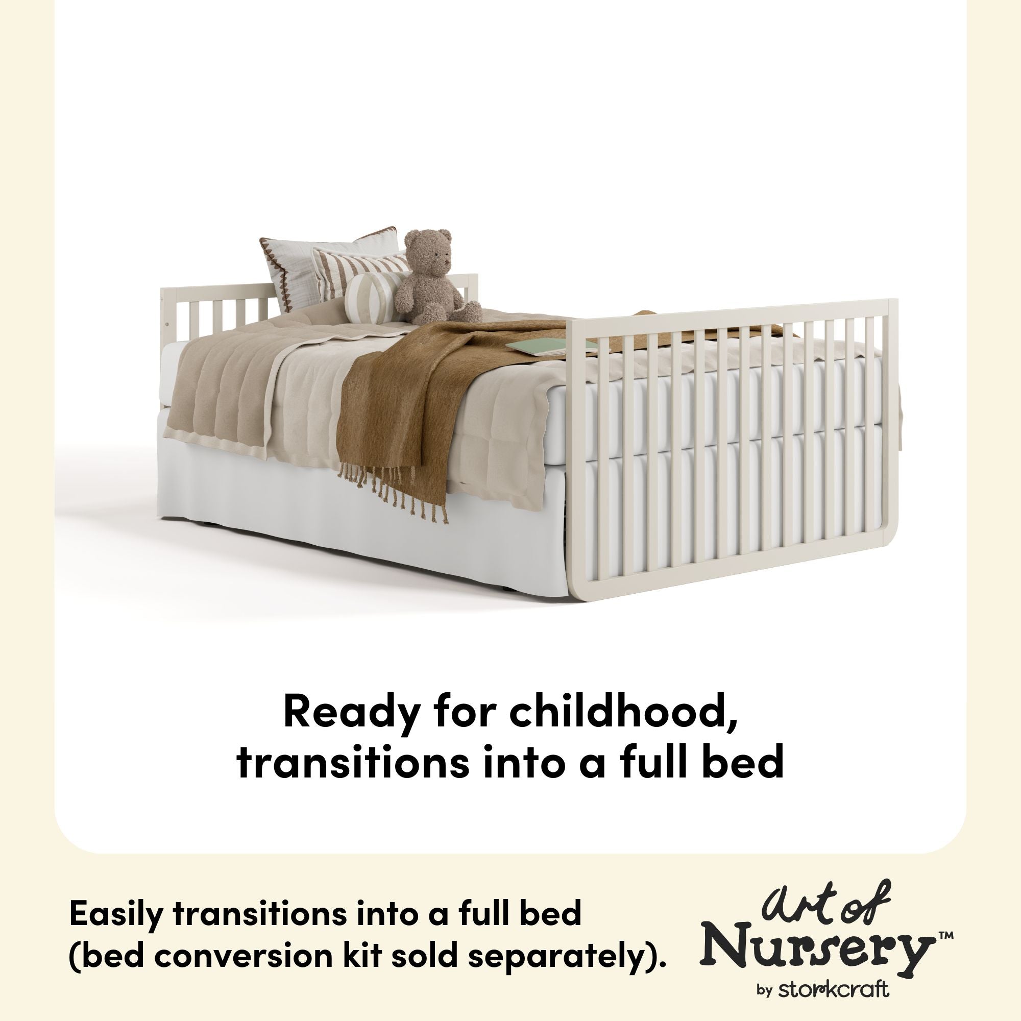 Amalfi frosted oat with driftwood crib full-size bed callout