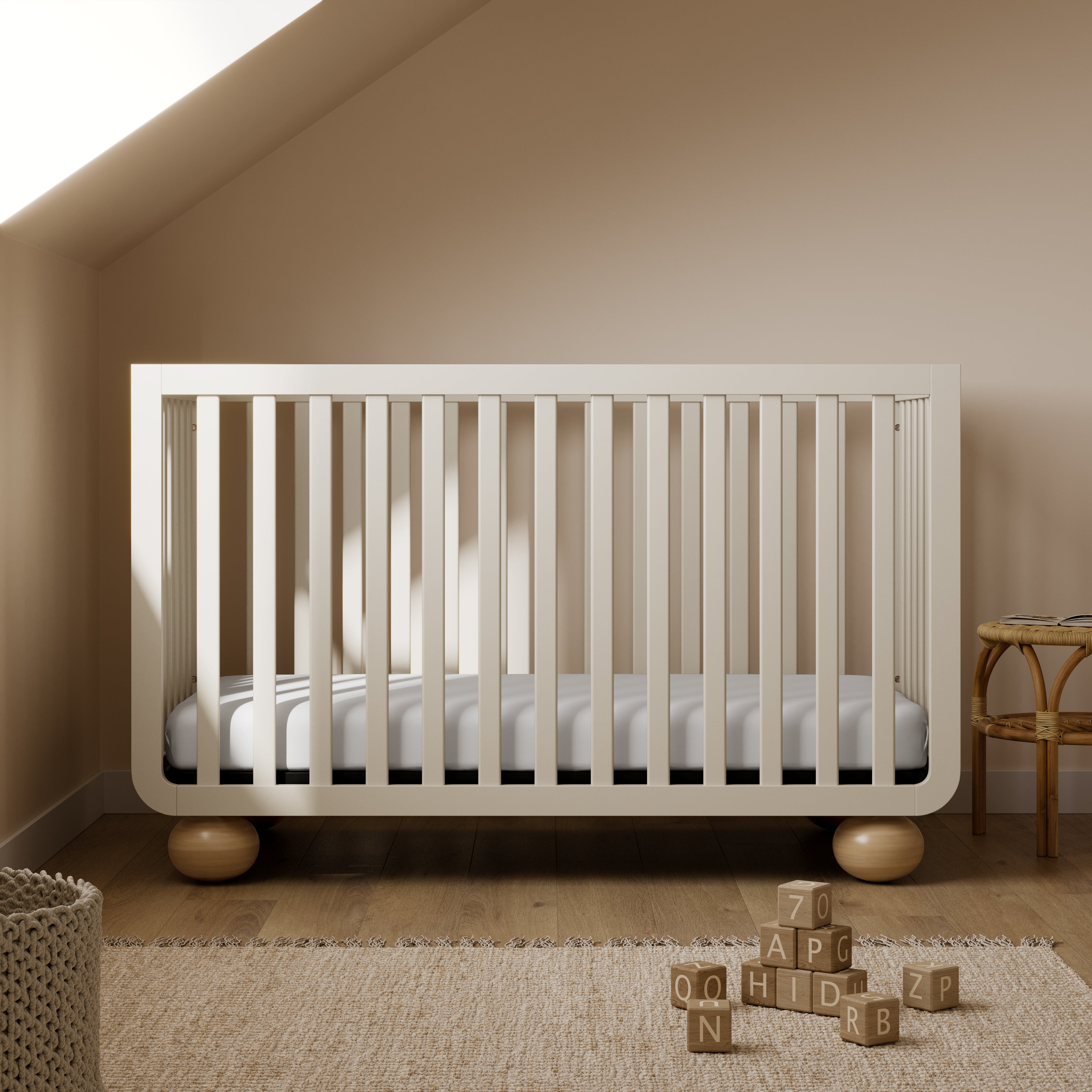 Amalfi frosted oat with driftwood crib in nursery
