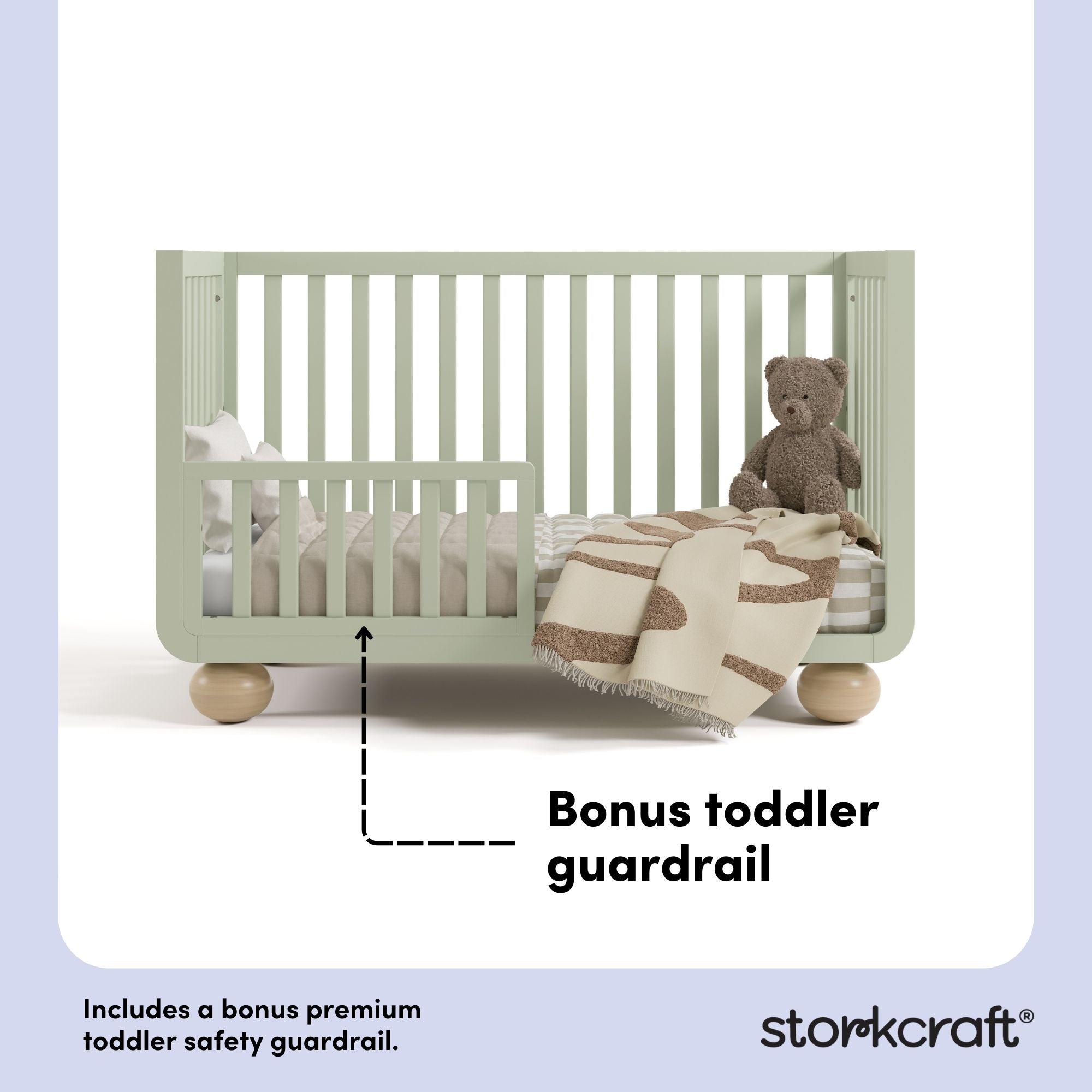 Amalfi sage with driftwood crib bonus toddler guardrail callout