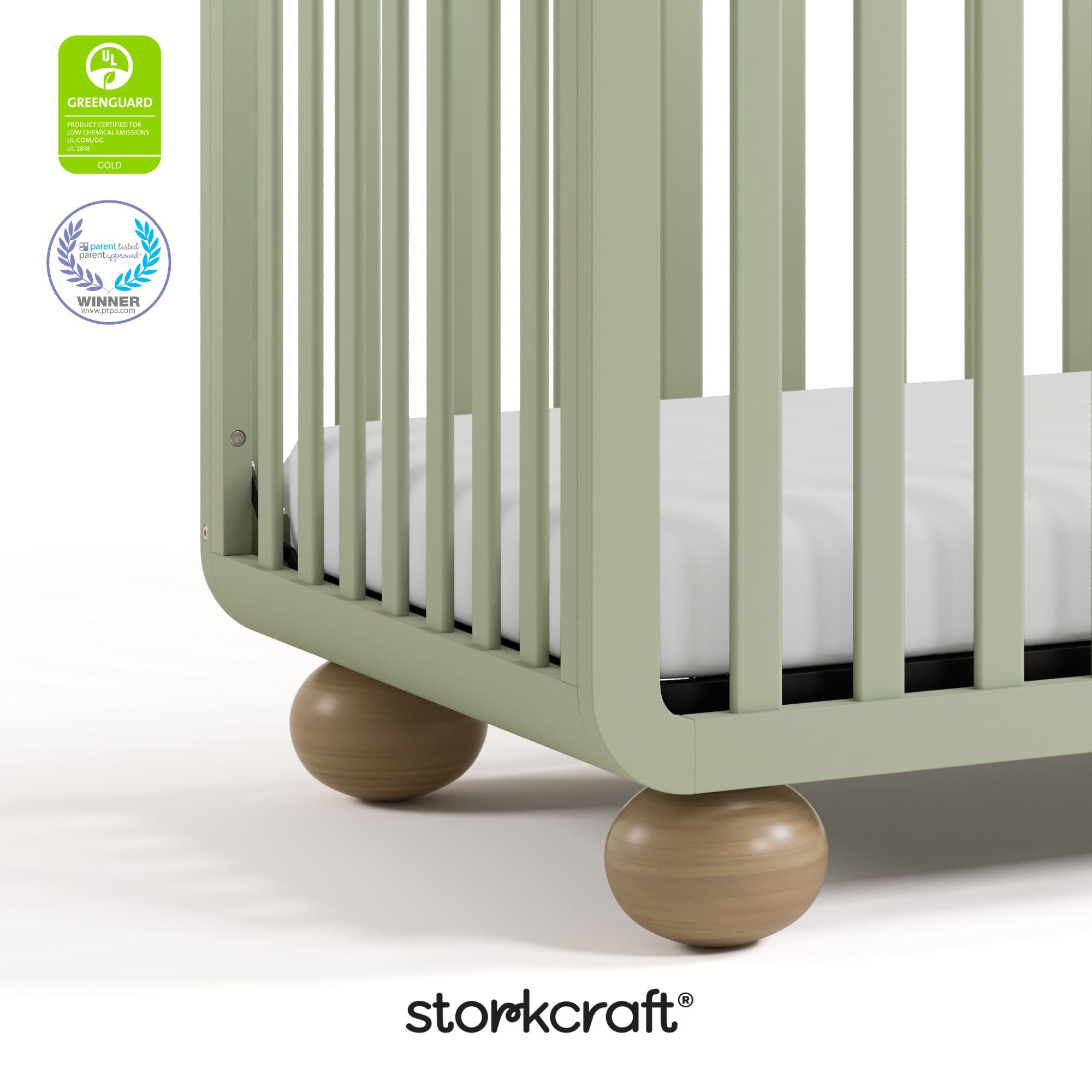 Amalfi sage with driftwood crib with GGG and PTPA logos on top left