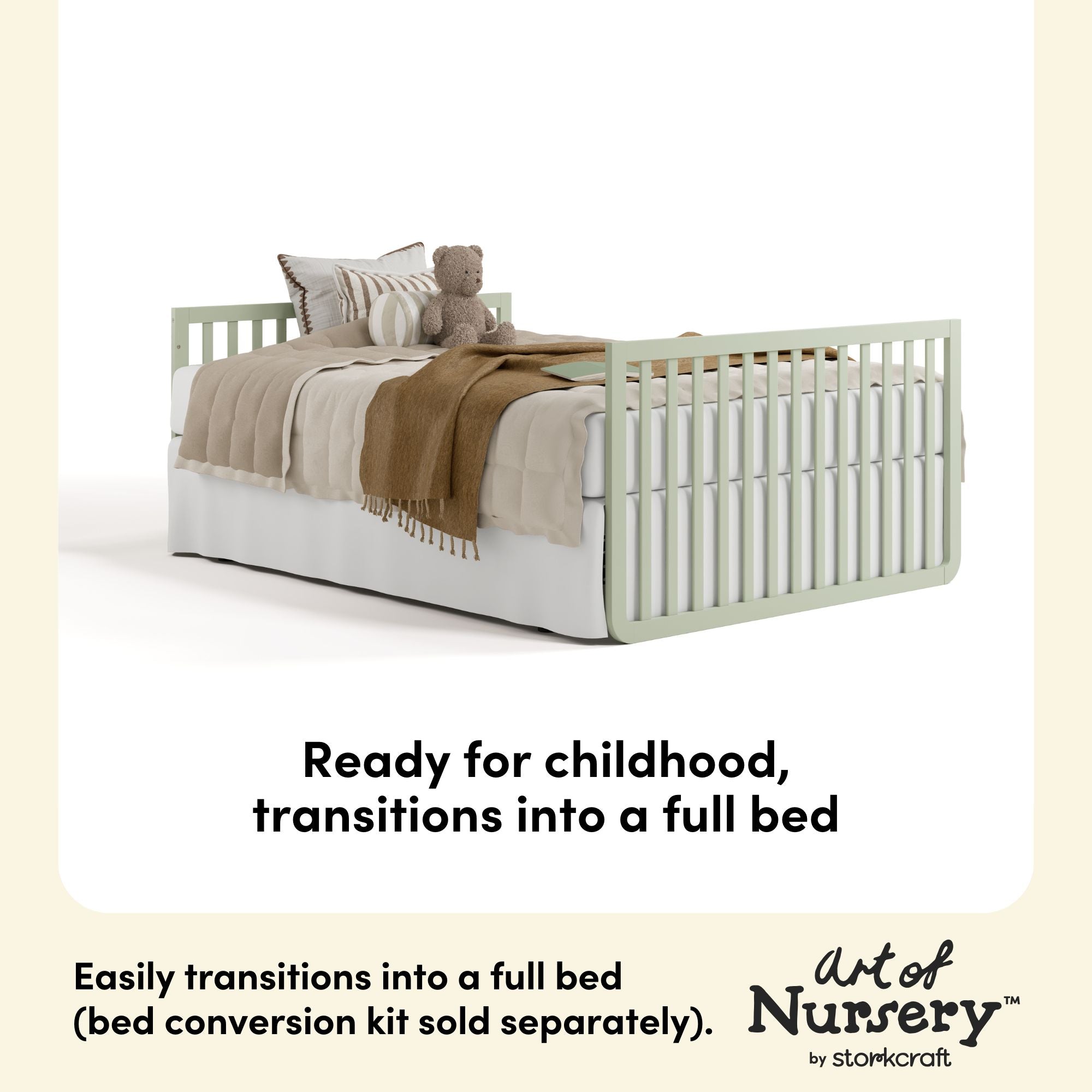 Amalfi sage with driftwood crib full-size bed callout