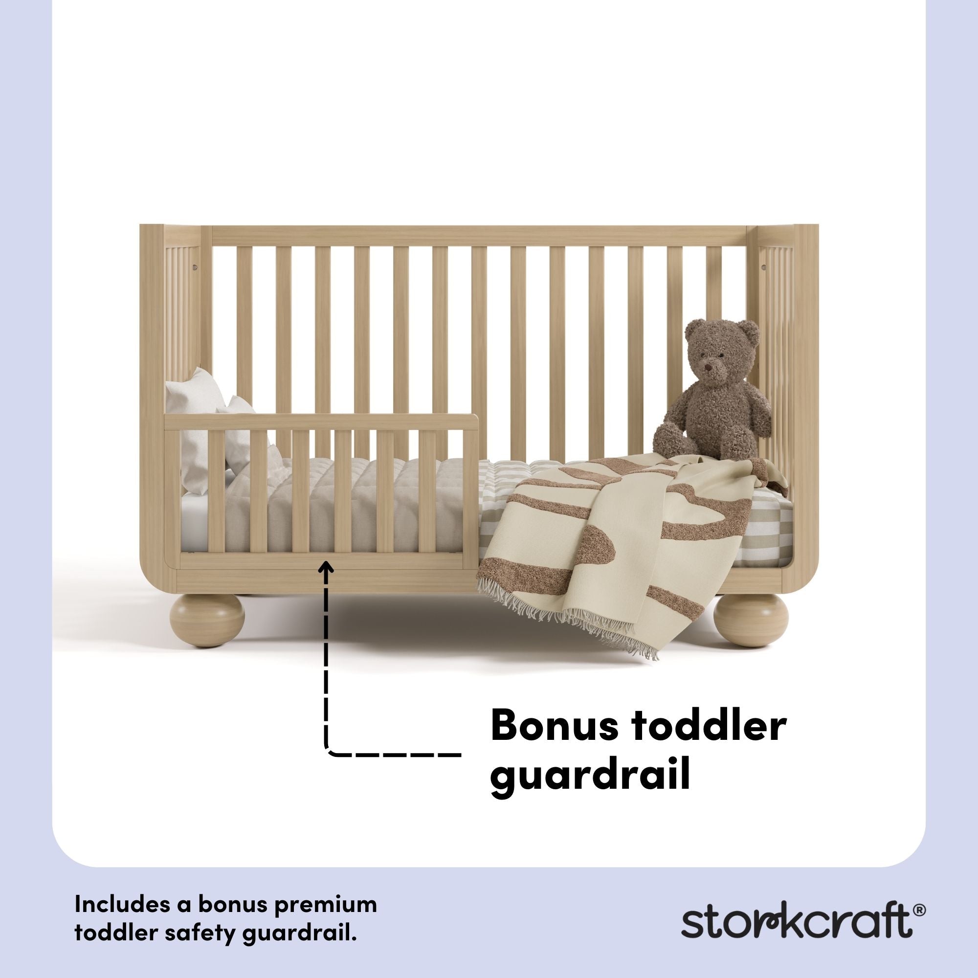 Amalfi driftwood crib bonus toddler guardrail callout