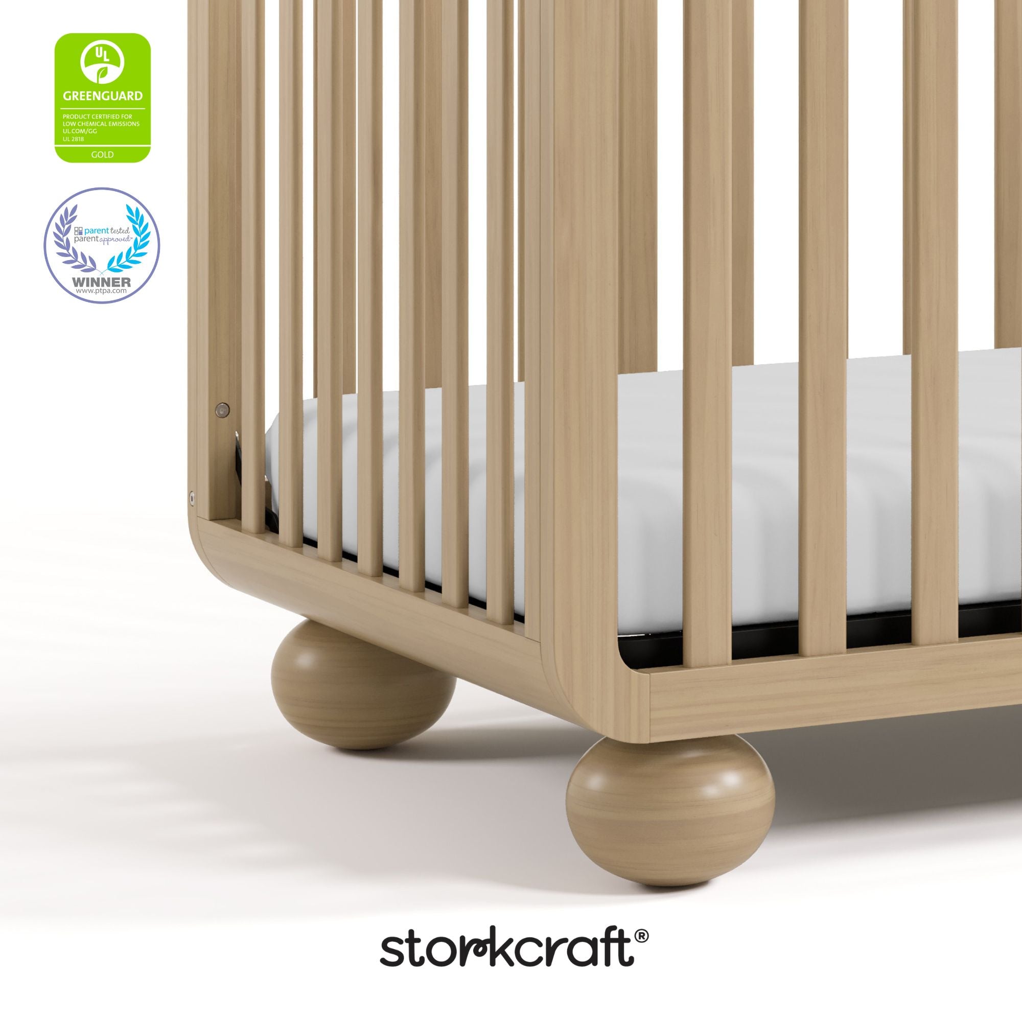 Amalfi driftwood crib with GGG and PTPA logos on top left