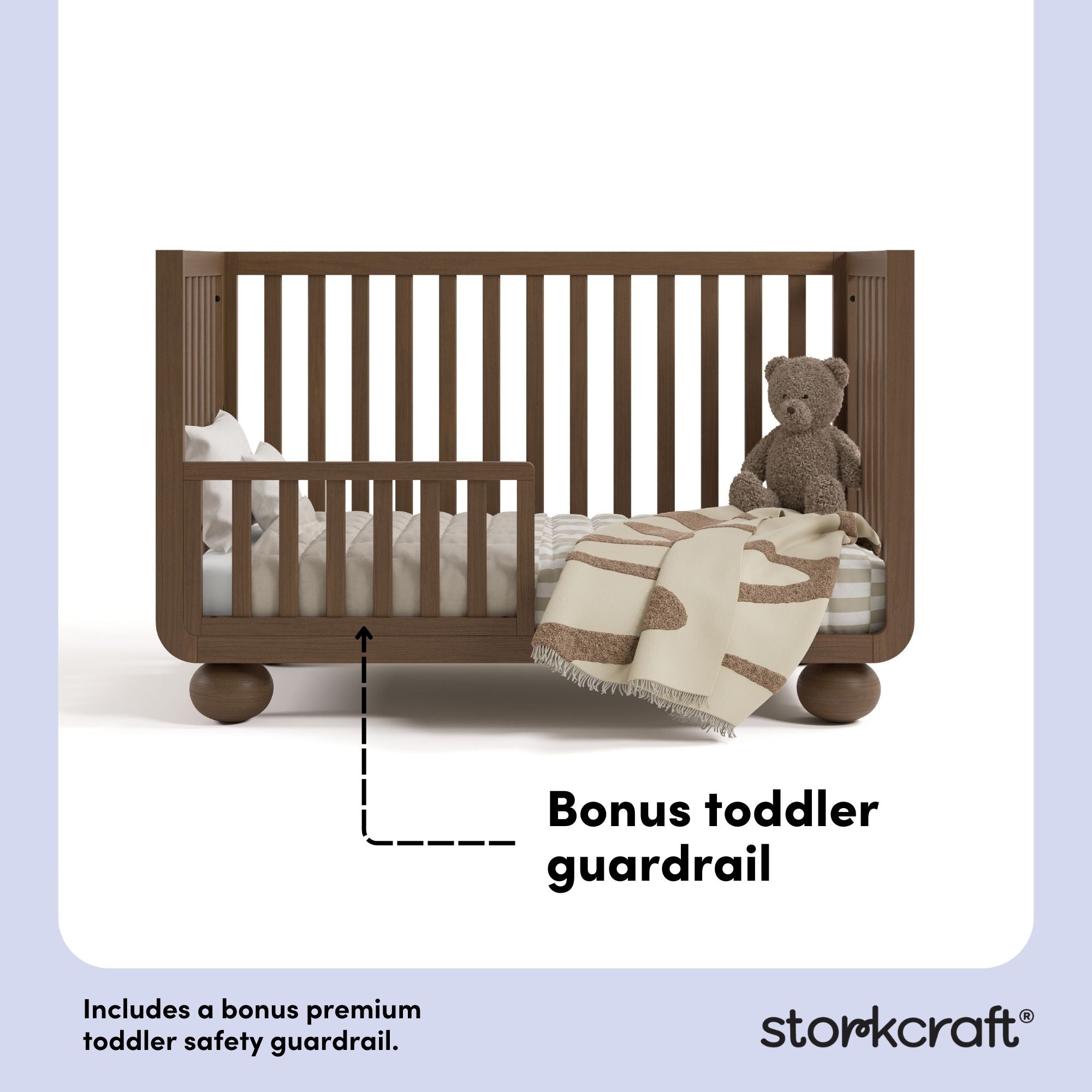 Amalfi hazelnut crib bonus toddler guardrail callout