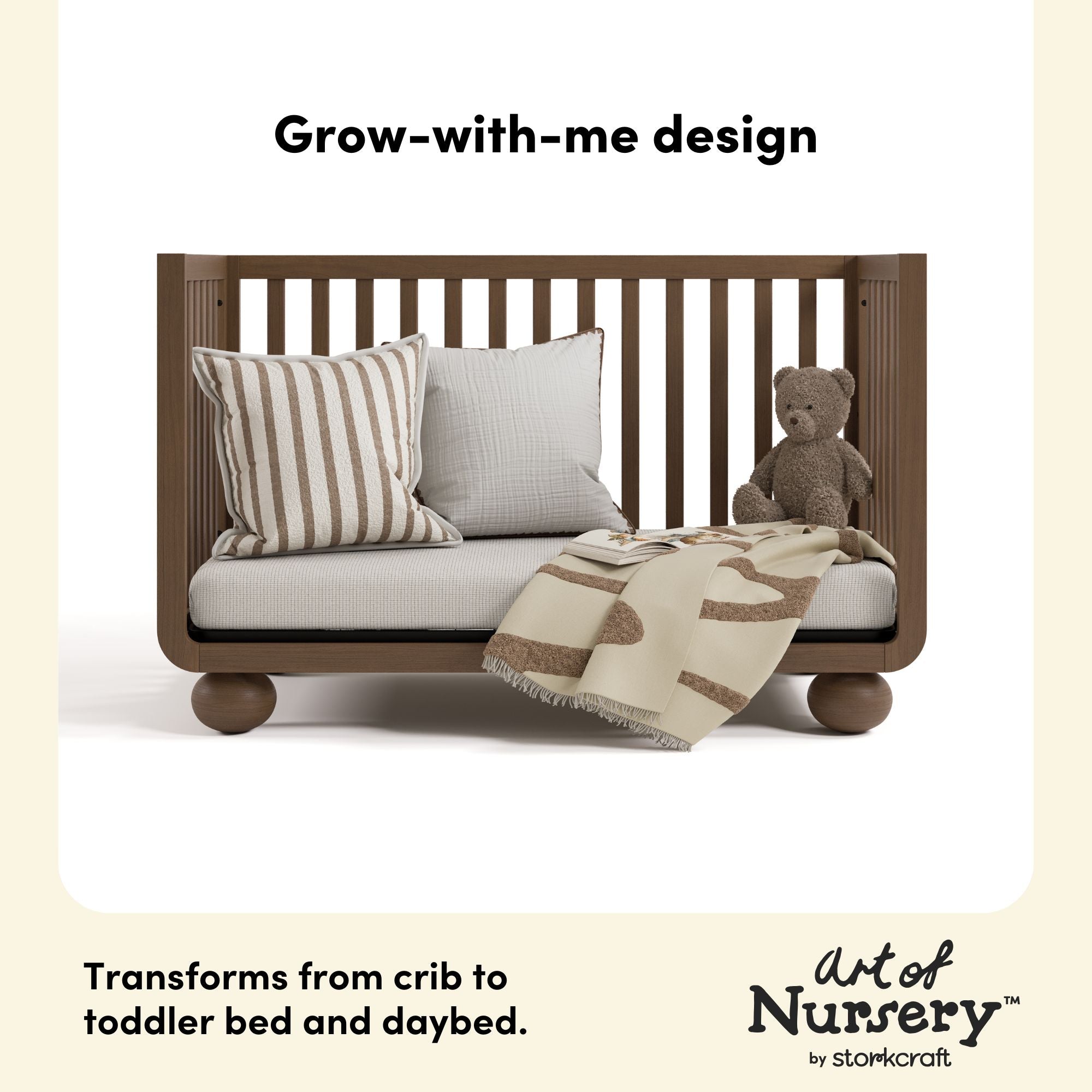 Amalfi hazelnut crib grow-with-me design callout