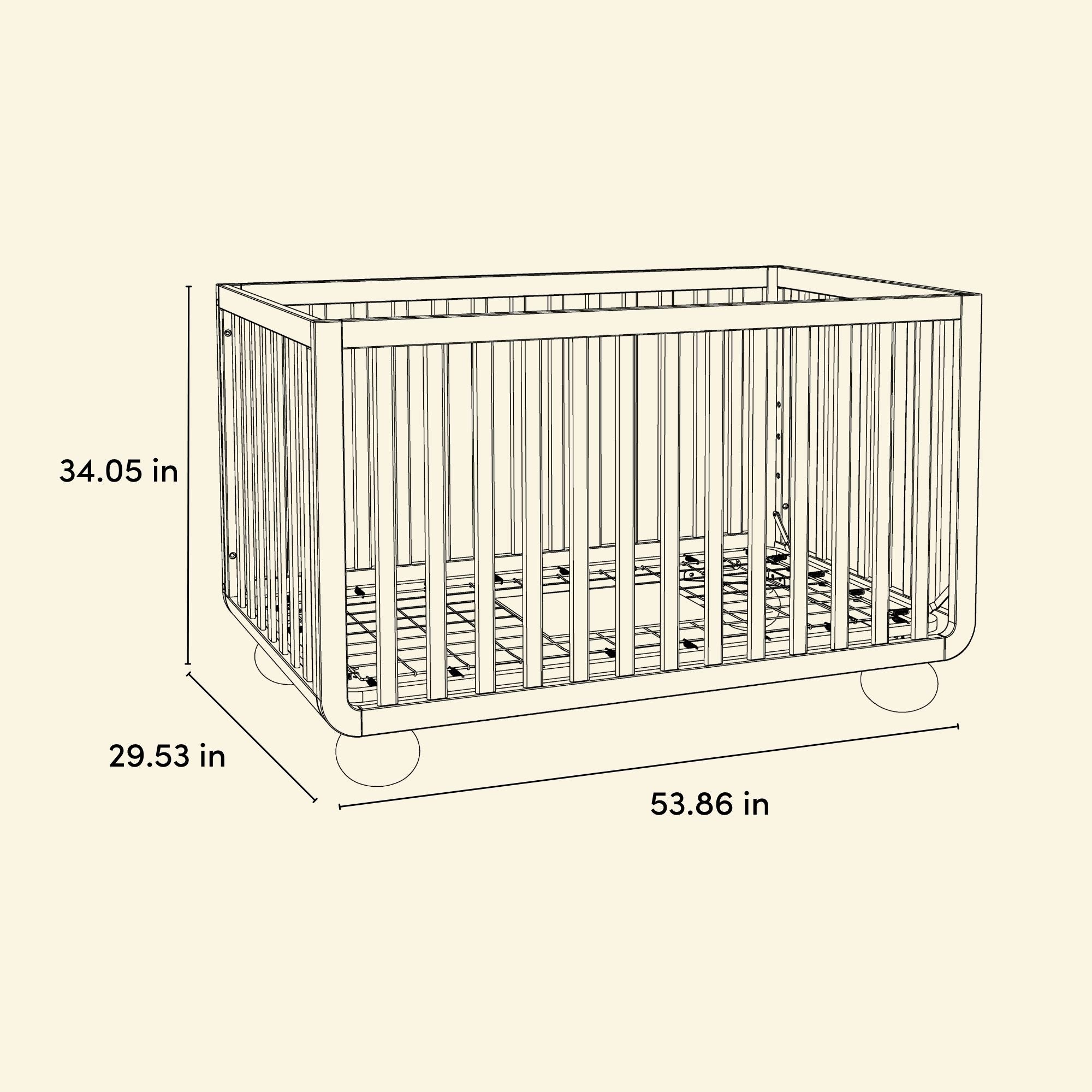 Amalfi crib line drawing with dimensions