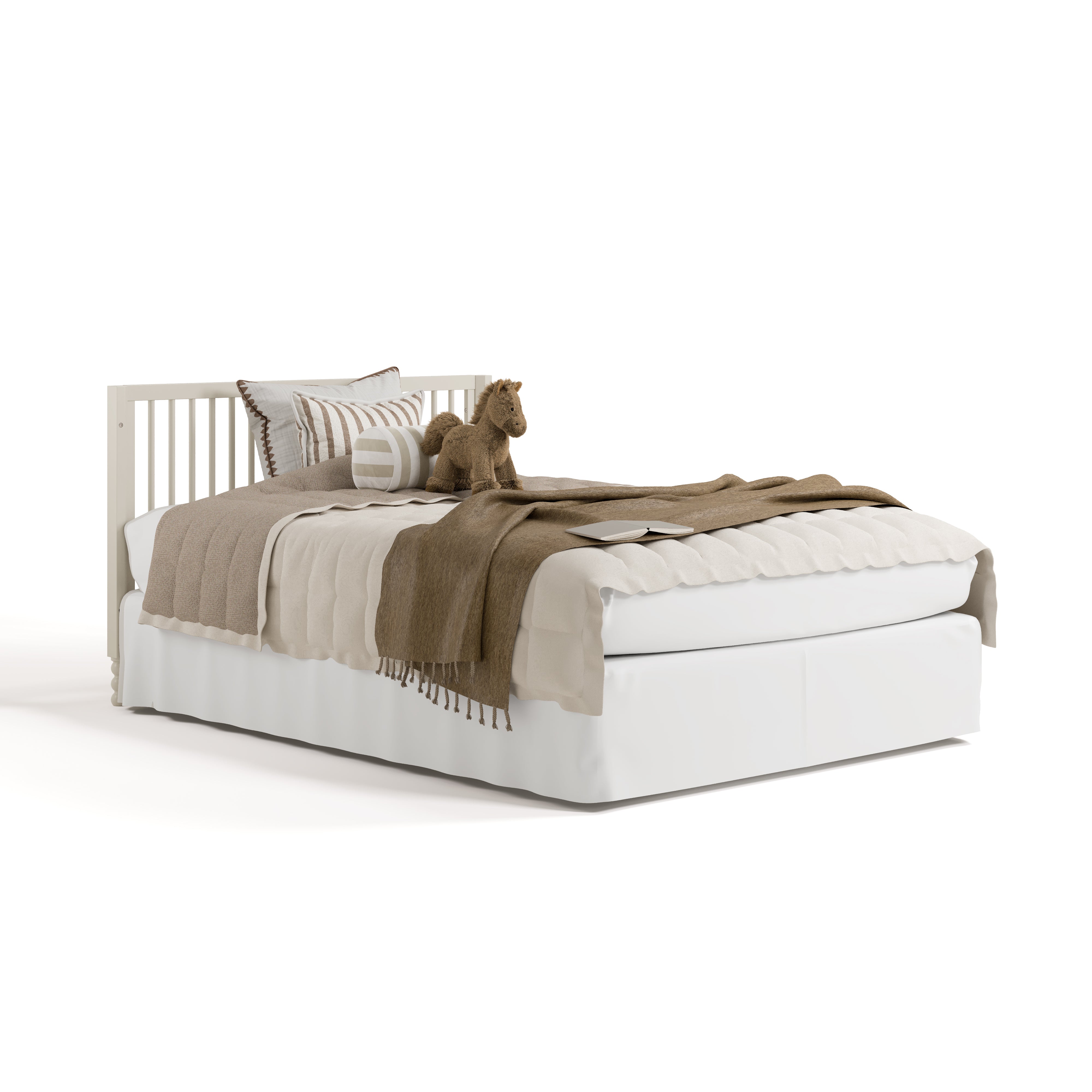 Rio frosted oat crib converted to full-size bed