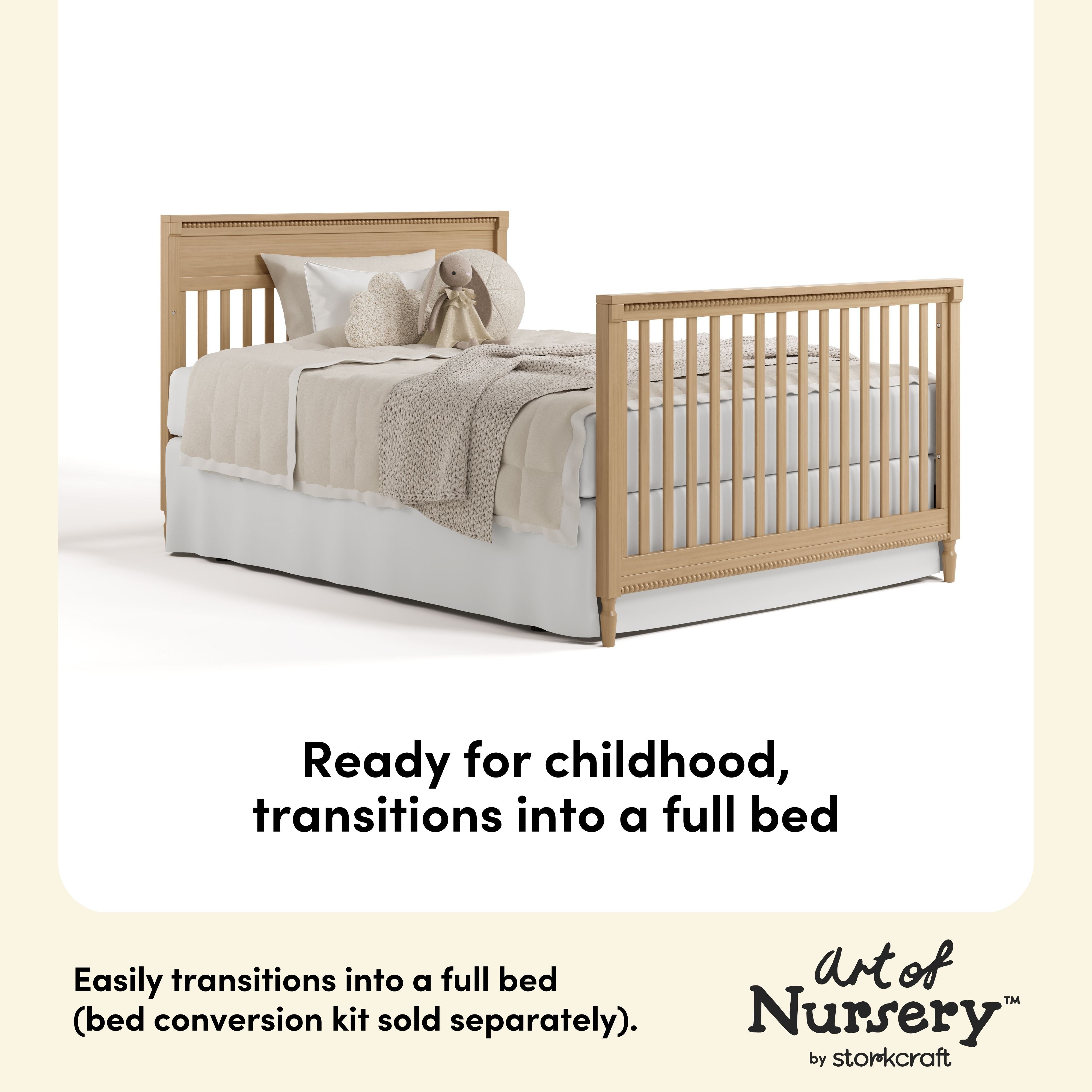 Valencia driftwood crib full-size bed conversion callout