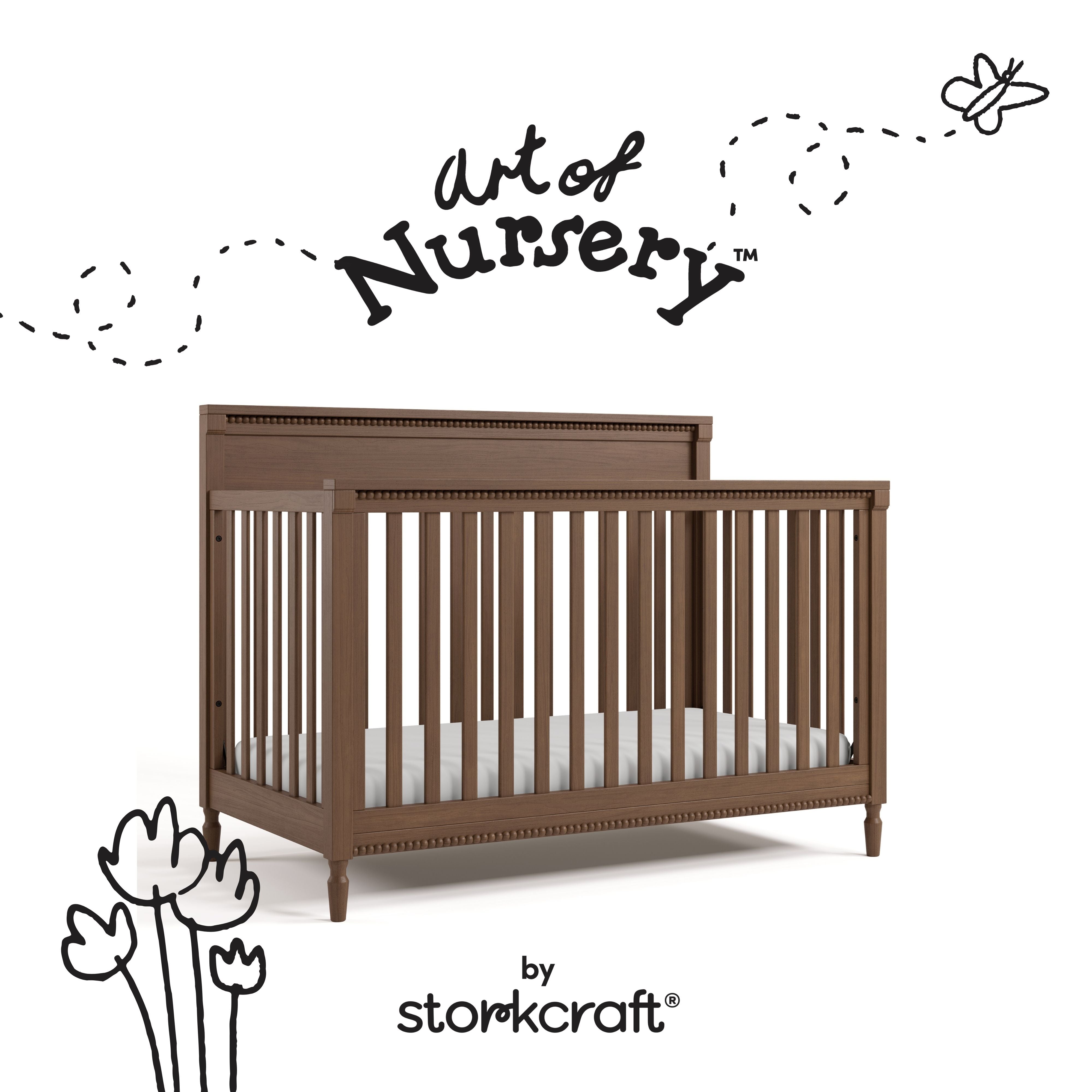 Valencia hazelnut crib with black doodles overlaid on image
