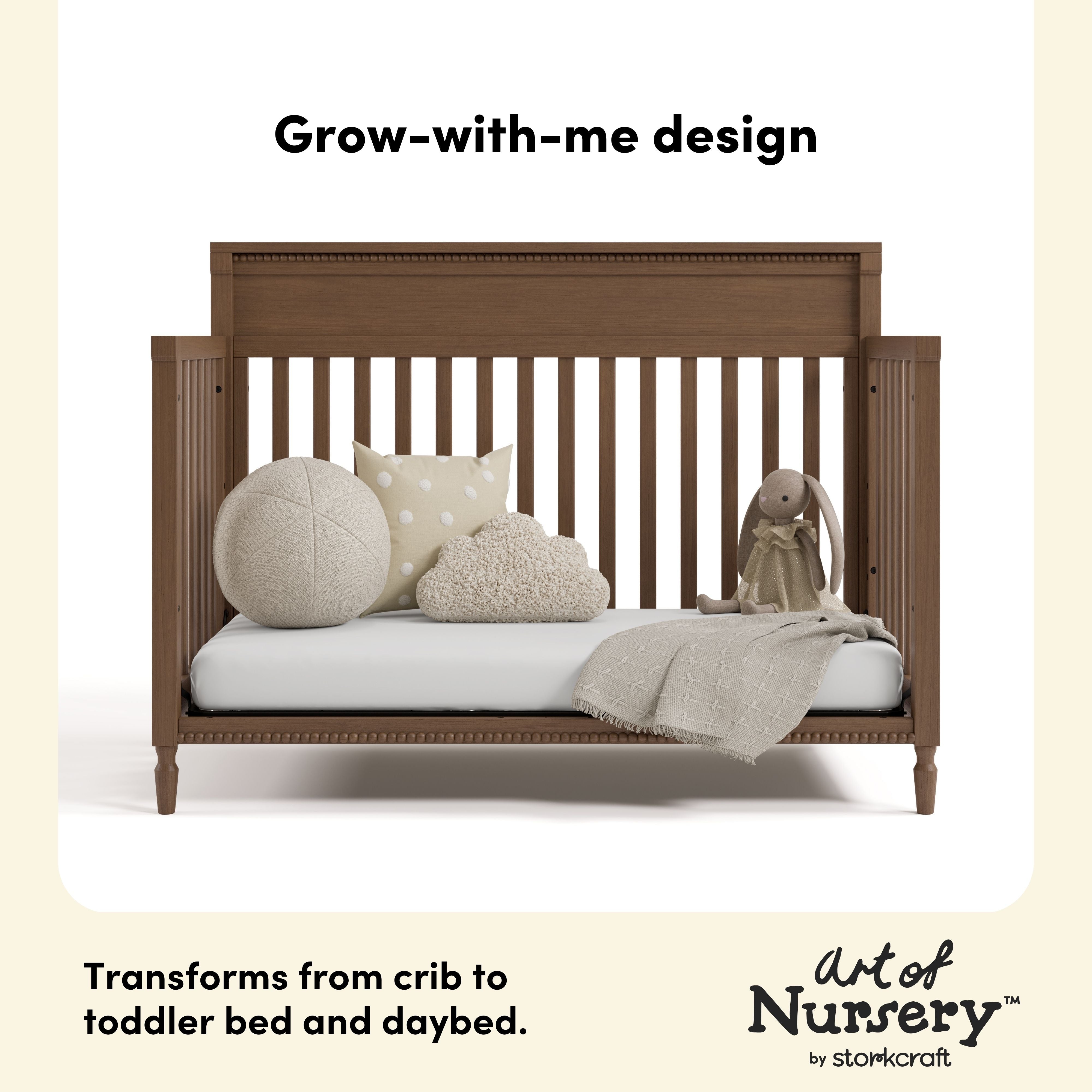Valencia hazelnut crib daybed and toddler bed conversion callout