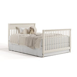 Valencia frosted oat crib converted to full bed with footboard