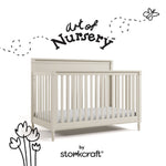 Valencia frosted oat crib with black doodles overlaid on image